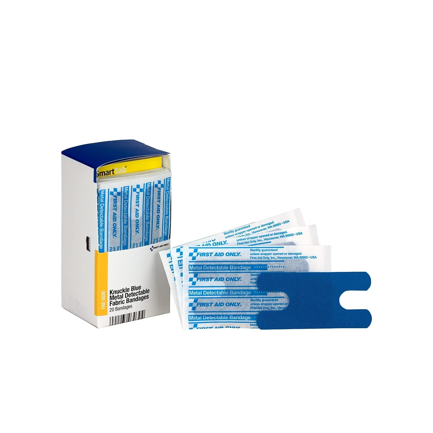 image:imageFirst Aid Only FAE3030 SmartCompliance Refill Blue Metal Detectable Knuckle Bandages First Aid Kit Refill Supplies for Business Food Service Restaurants Worksite and Home 20 Count