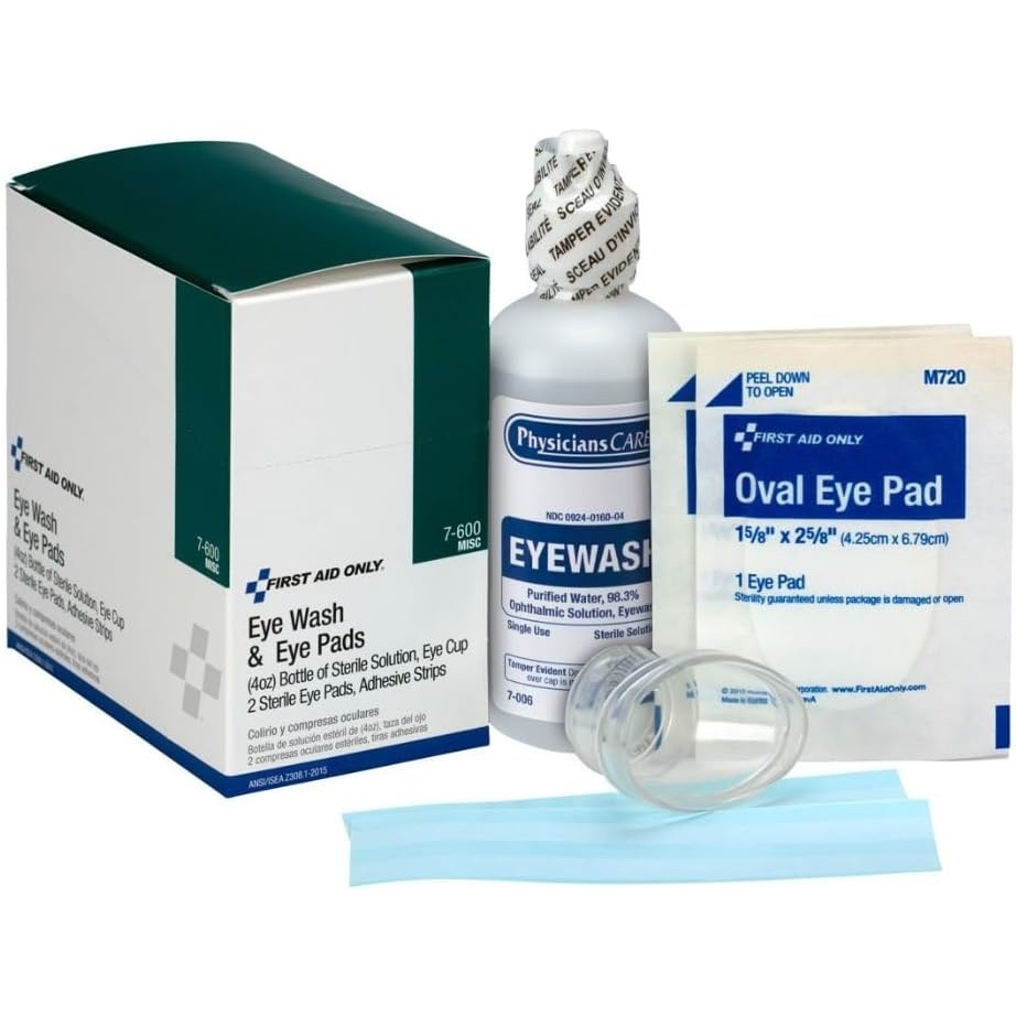 image:imageFirst Aid Only 6Piece Eye Wash Kit with Oval Eye Pads First Aid Adhesive Strips Emergency Eye Rinse amp Eye Wash Cup