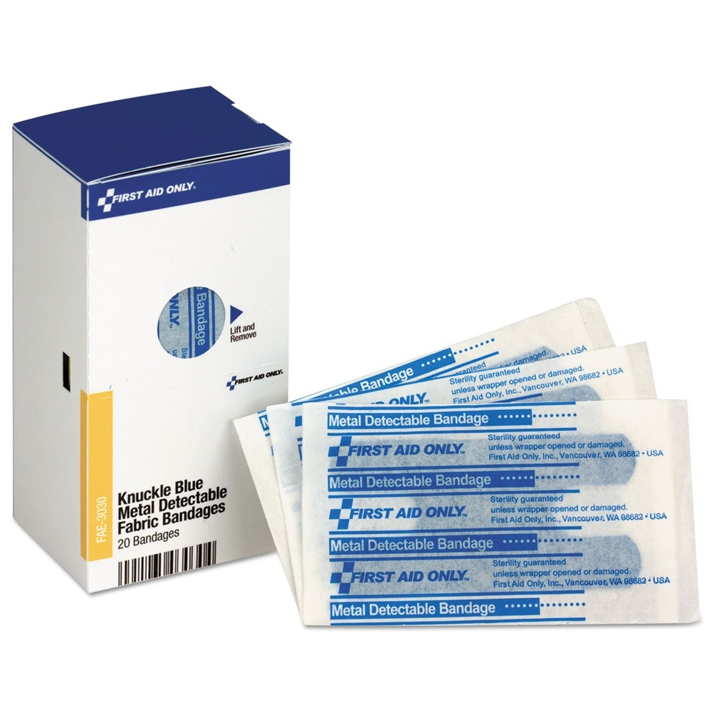 image:imageFirst Aid Only FAE3030 SmartCompliance Refill Blue Metal Detectable Knuckle Bandages First Aid Kit Refill Supplies for Business Food Service Restaurants Worksite and Home 20 Count