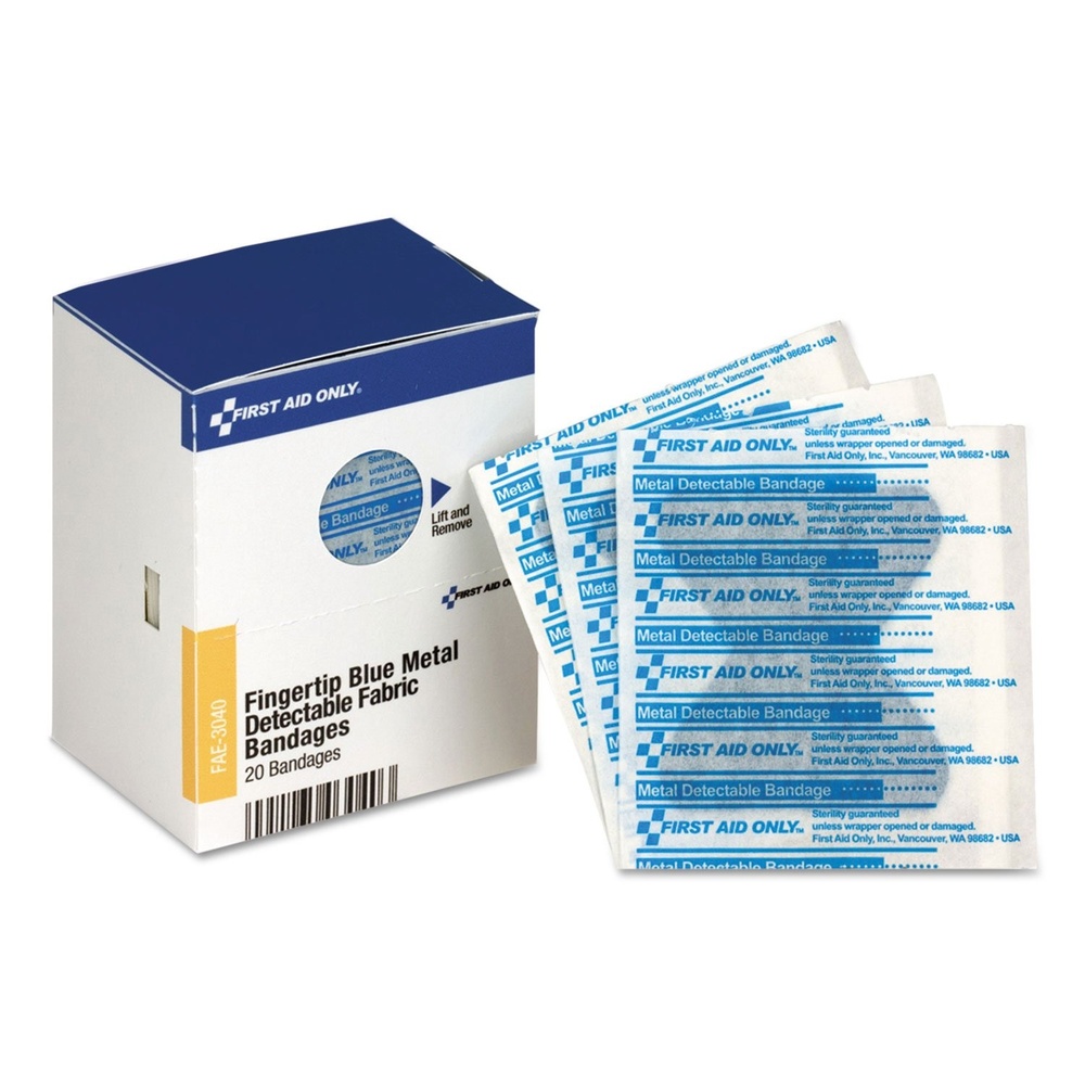 image:imageFirst Aid Only FAE3040 SmartCompliance Refill Blue Metal Detectable Fingertip Bandages First Aid Kit Refill Supplies for Business Food Service Restaurants Worksites and Home 20 Count20