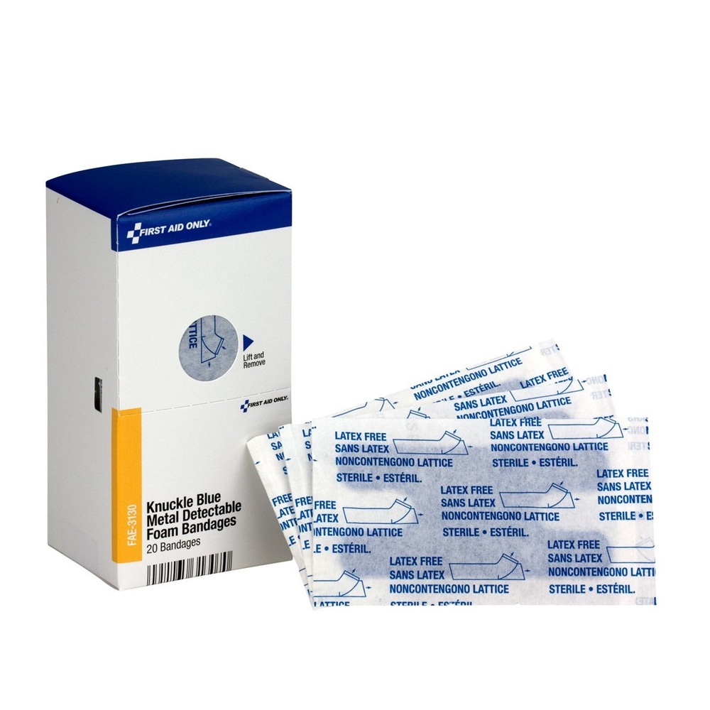 image:imageFirst Aid Only FAE3130 SmartCompliance Refill Blue Metal Detectable Foam Knuckle Bandages First Aid Kit Refill Supplies for Business Food Service Restaurants Worksite and Home 20 Count